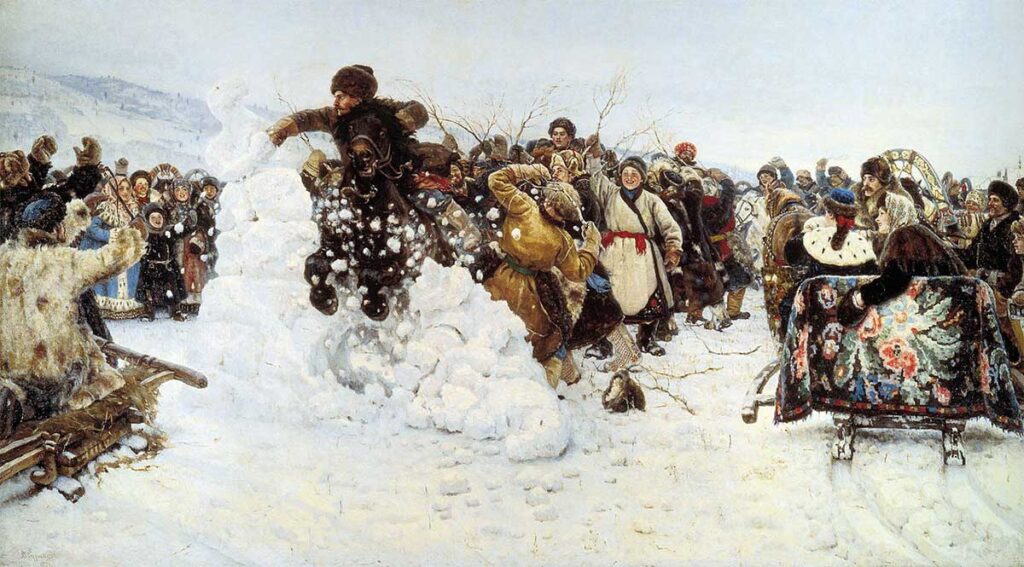 Картина «Взятие снежного городка», 1891. Художник: Василий Суриков