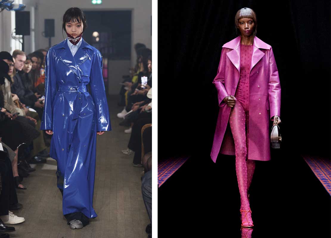 Женские пальто из цветной кожи - модный тренд сезона осень-зима 2022-2023