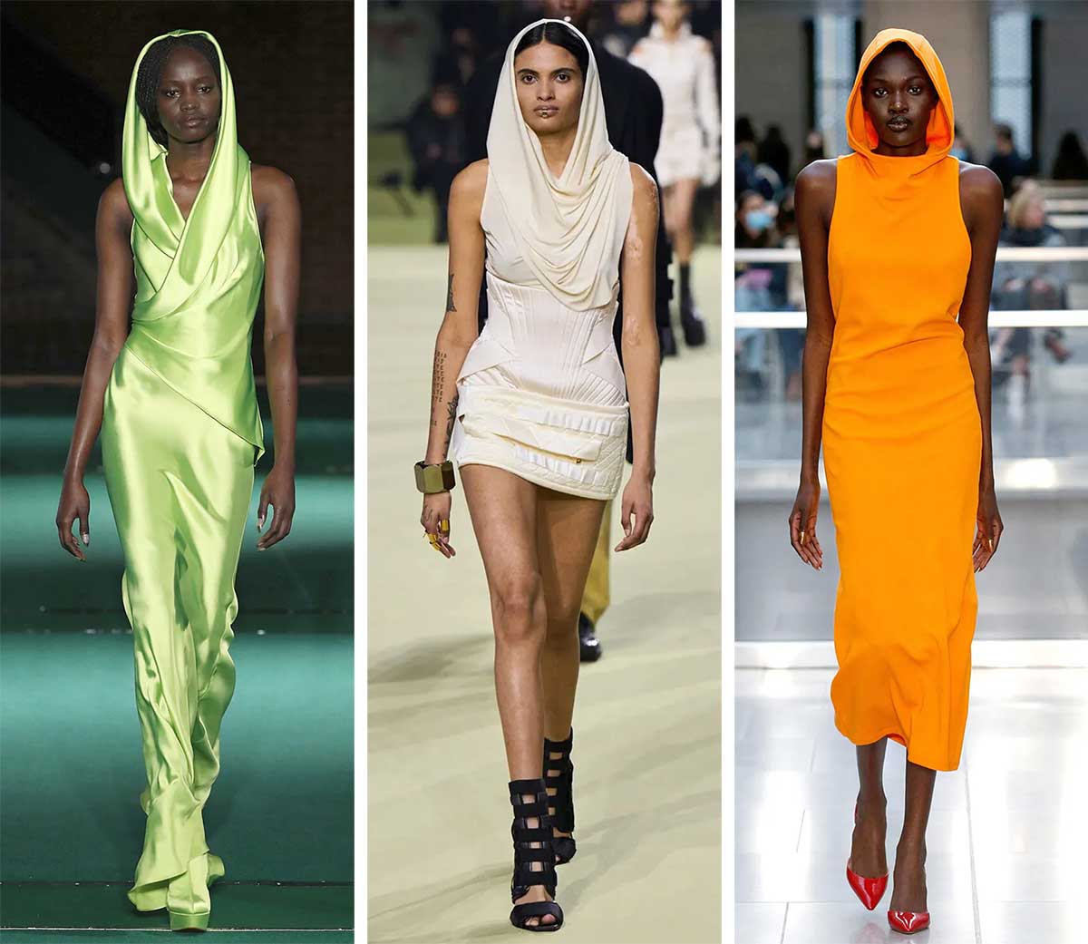 Платья с капюшоном - самый модный головной убор осень-зима 2022-2023