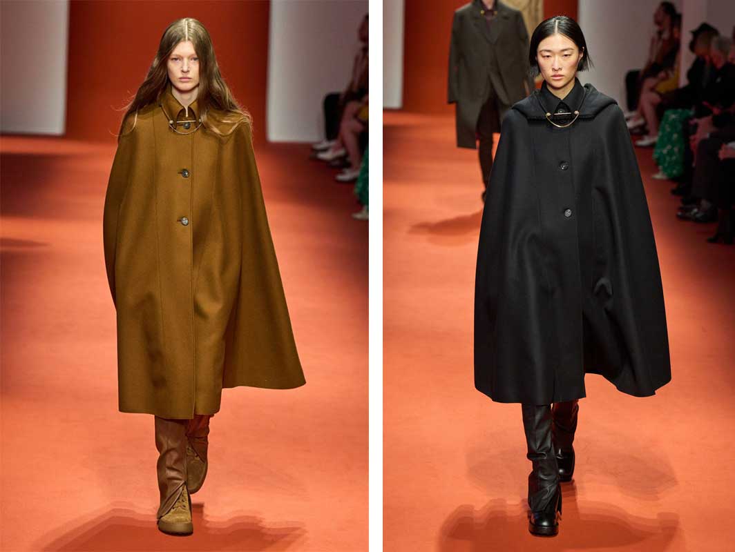 Пальто-кейп осень-зима 2023-2024 модные луки