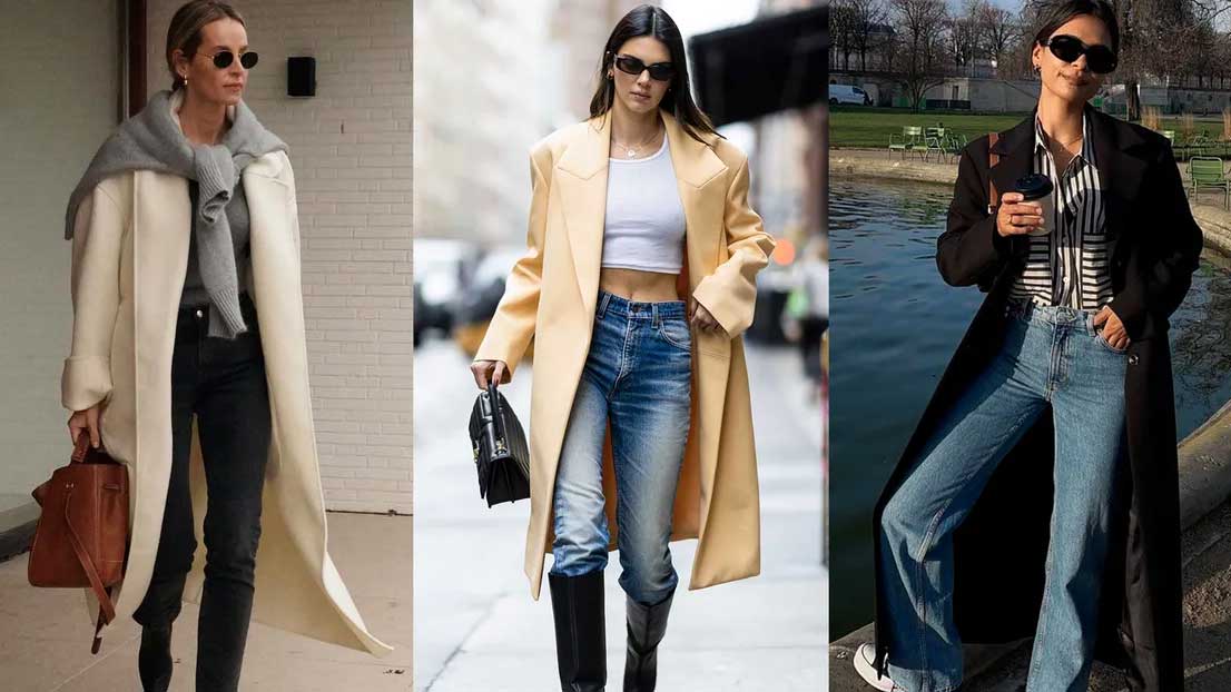 Как носить пальто с джинсами: самые модные комбинации
