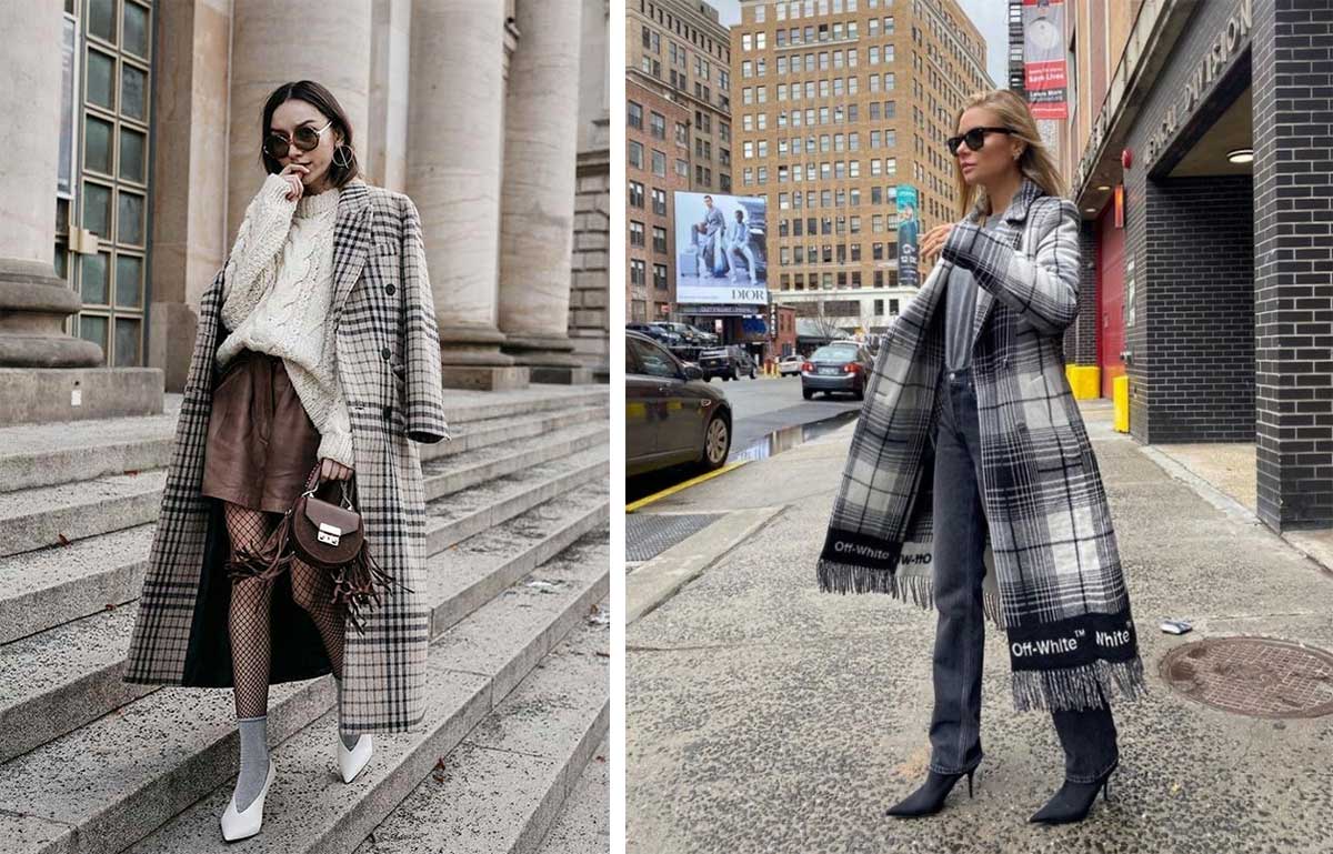 Женское клетчатое пальто модные тенденции 2023