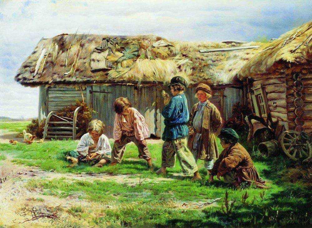Картина Маковского "Игра в бабки" написана в 1870 году.