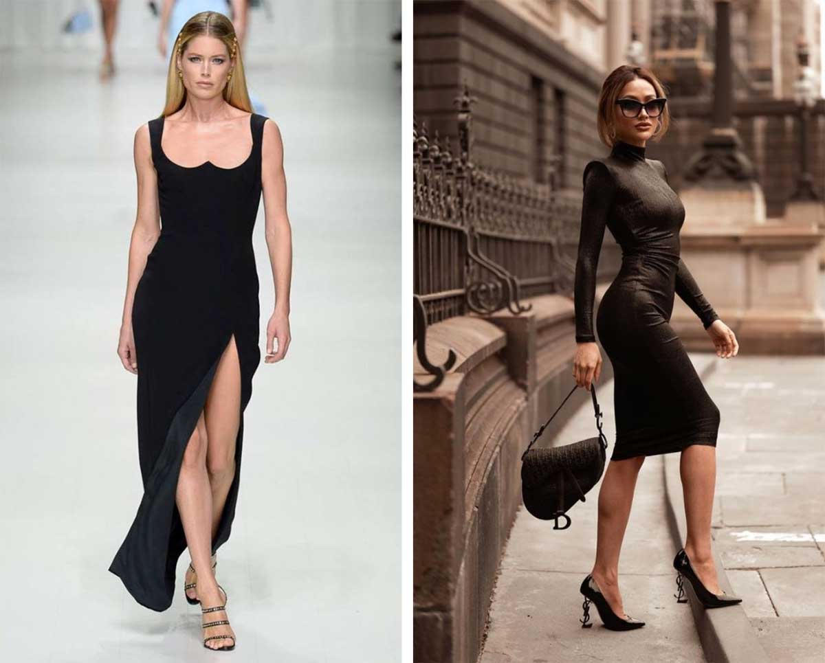 Стильное черное платье модные луки 2023