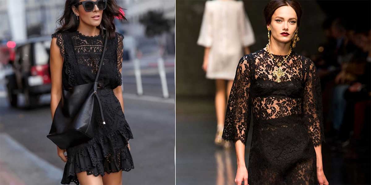 Маленькое кружевное черное платье модные луки 2023