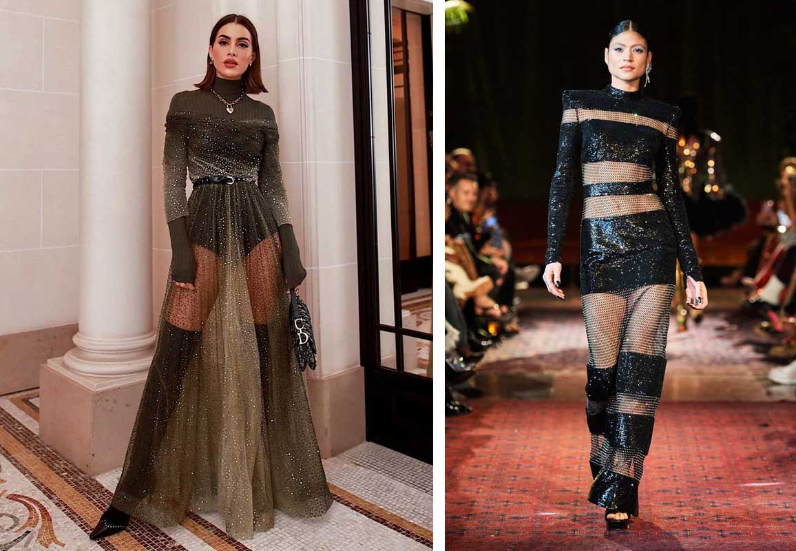 Стильные полупрозрачные юбки и платья для встречи Нового года 2023 модный тренд