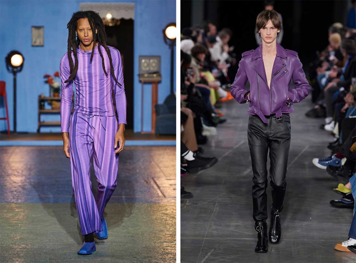 Мужские костюмы и верхняя одежда лавандового и фиолетового цвета модные тренды осень-зима 2023