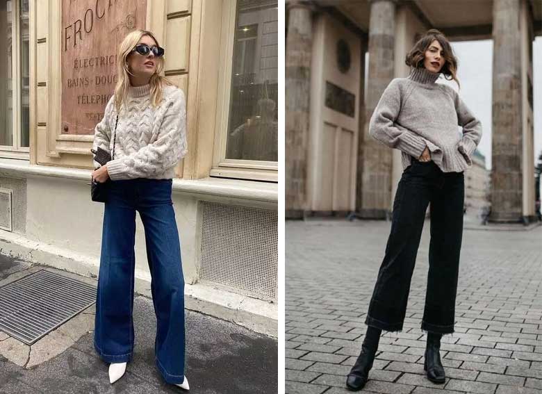 Свитер с широкими джинсами - модный и эффектный образ 2024