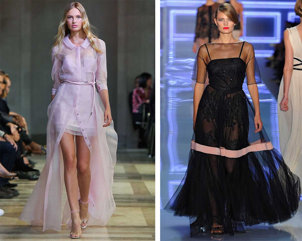 Полупрозрачными блузки, топы, платья, юбки модные тенденции 2023
