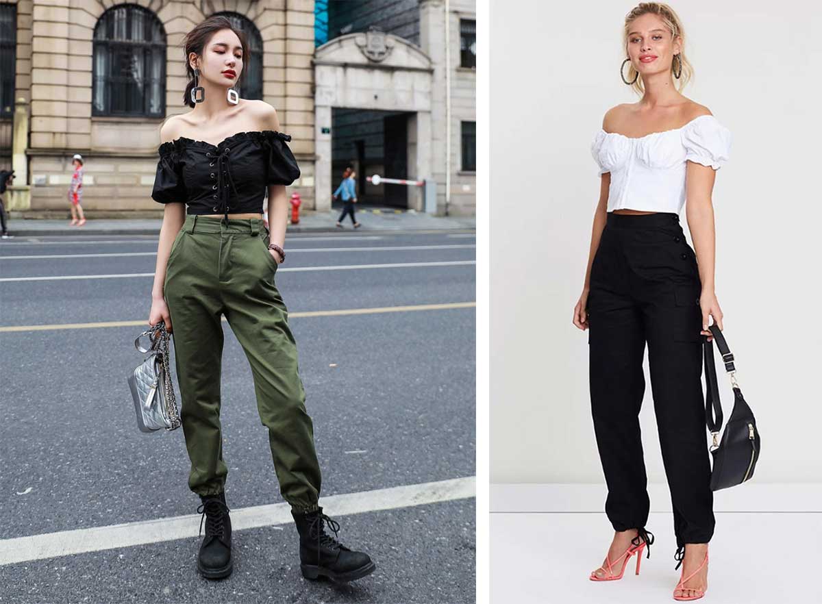 Брюки карго и блуза-топ модный тренд 2024