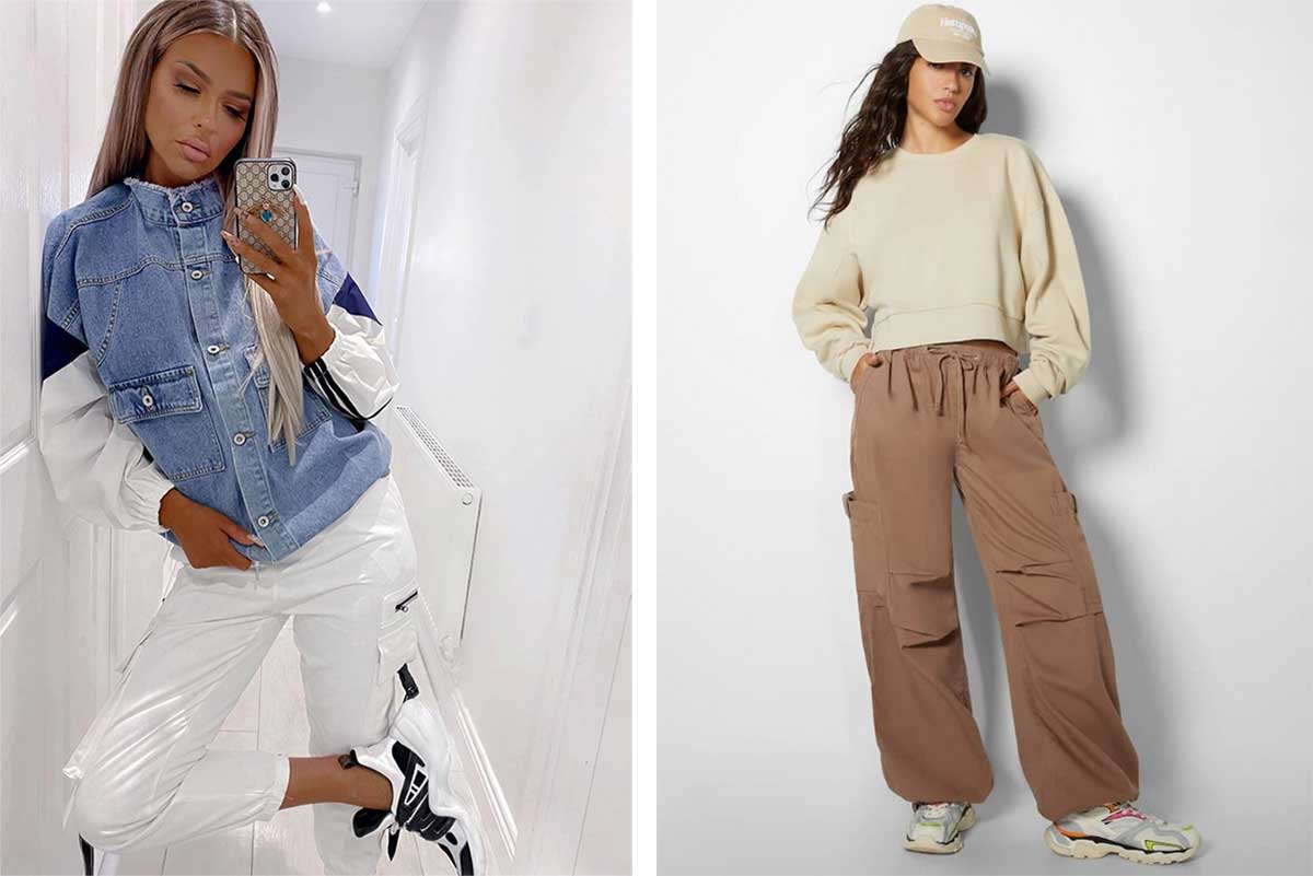 Толстовка и брюки карго модный стильный образ 2024