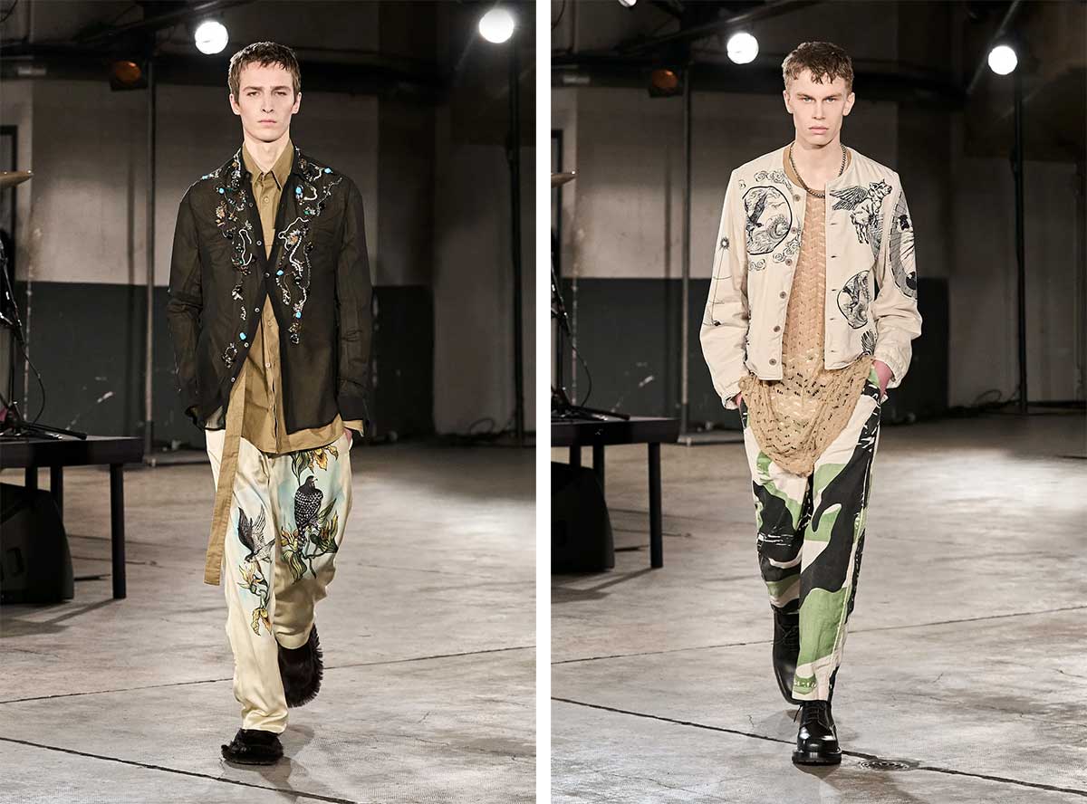 Мужские брюки, рубашки и бомберы на тему природы модные луки 2023