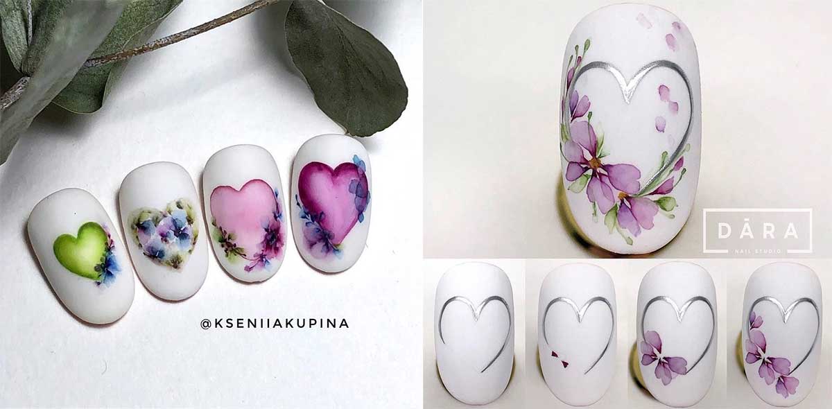 Акварельное сердце на ногтях маникюр: фото, дизайн, модные тенденции 2023
