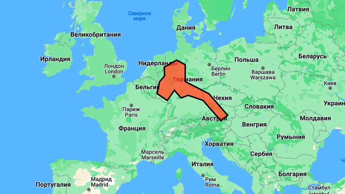 Размеры страны Эритрея в Европе