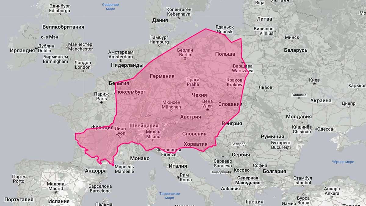 Сравнение территории страны Нигер с территорией Европы