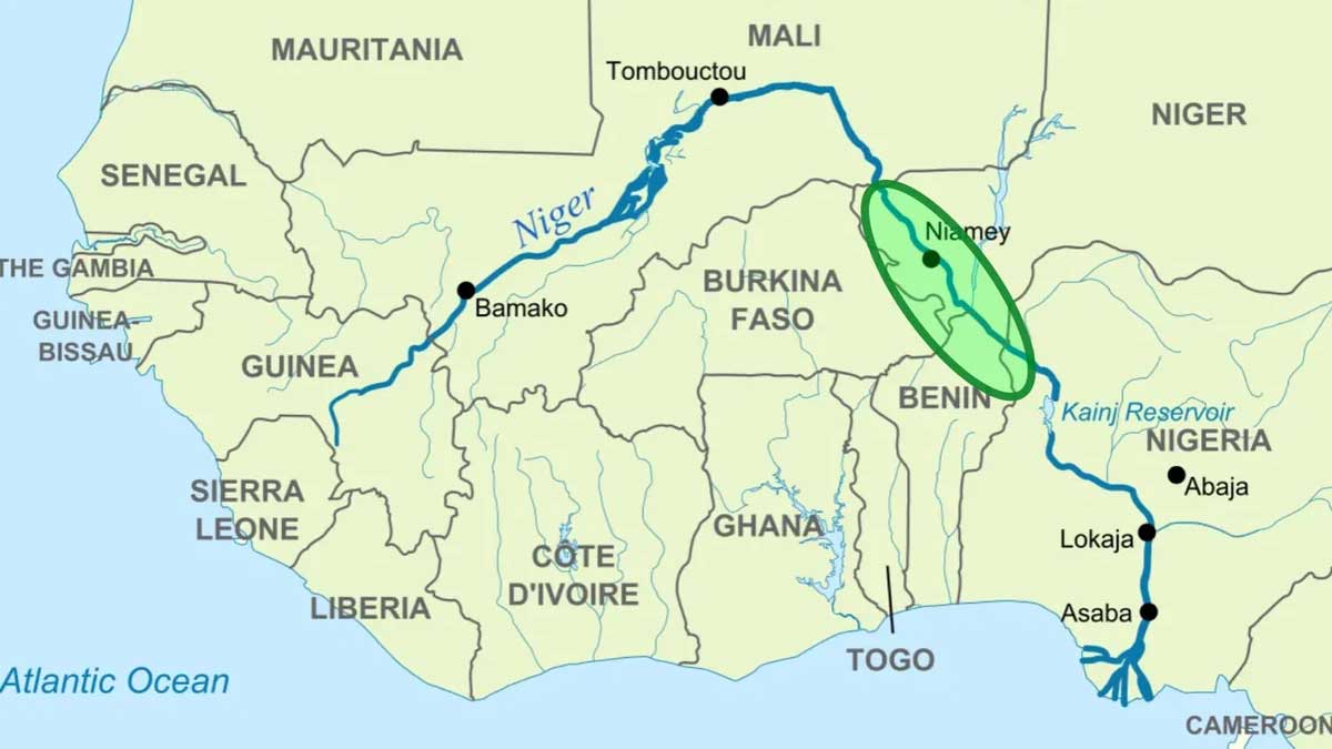 Река Нигер на карте мира, Африка