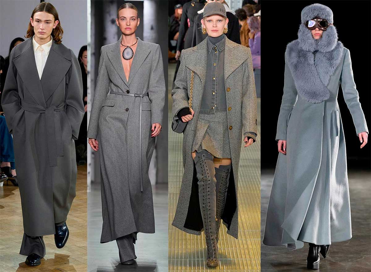 Популярное серое женское пальто 2023-2024 модные тенденции осень-зима