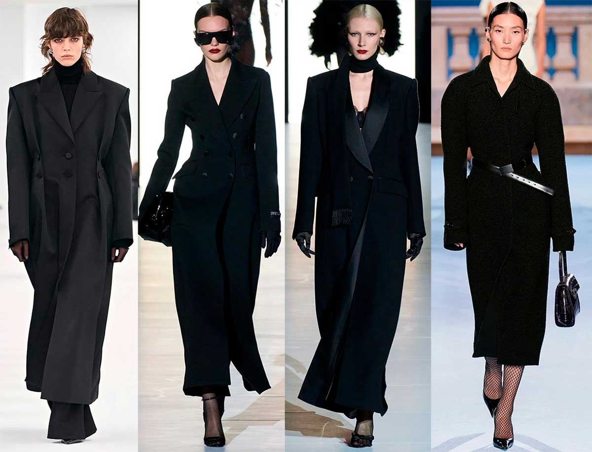 Стильное черное женское пальто - модные луки осень-зима 2023-2024 