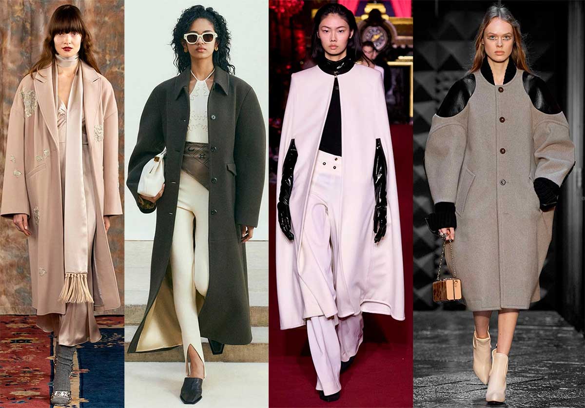 Стильное женское пальто с широким рукавом 2023-2024 модные тренды