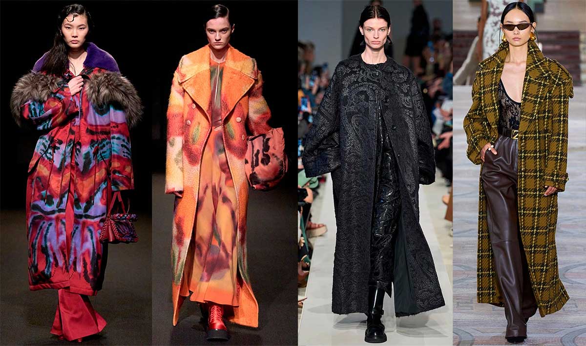 Женское пальто с интересными принтами 2023-2024 модные луки 