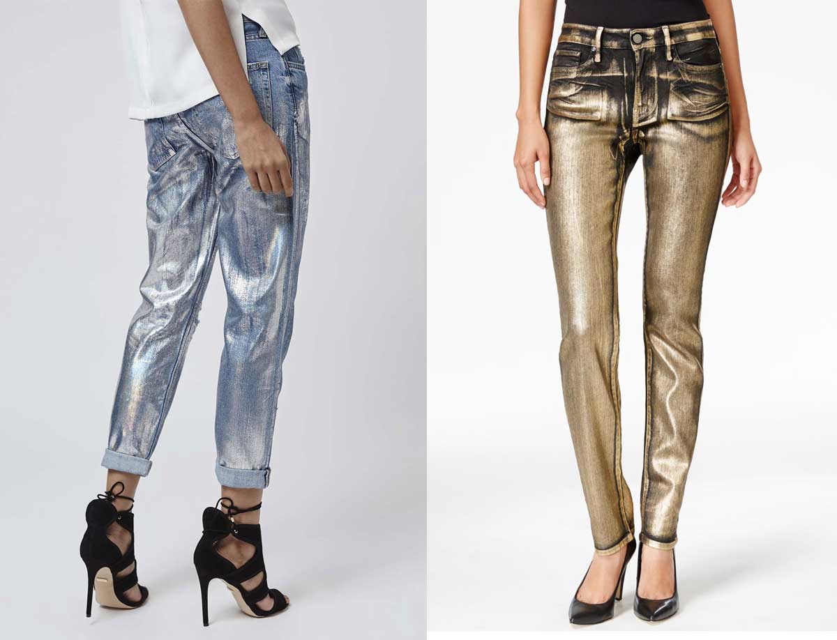 Эффектные женские джинсы в стиле металлик 2024 модные тенденции