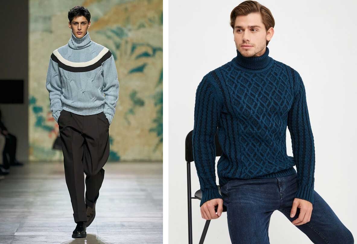 Мужской свитер с высоким горлом модные тенденции осень-зима 2024