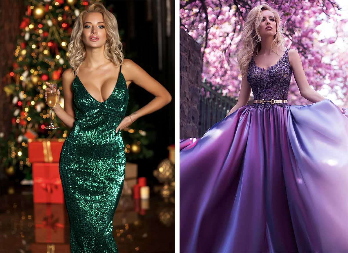 Фиолетовое платье или зеленое для празднования Нового года 2024: модные тренды