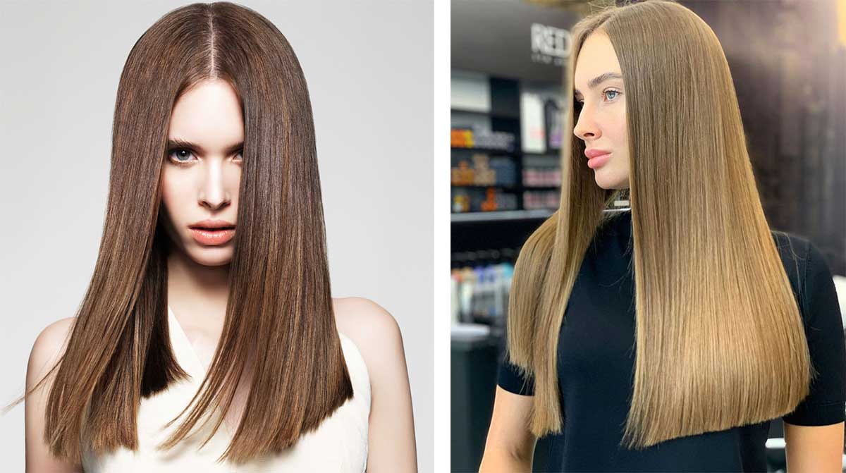 Женская модная стрижка на длинные волосы с ровным срезом 2024