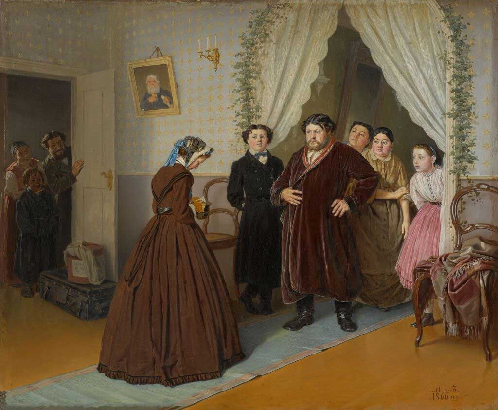 Василий Перов. «Приезд гувернантки в купеческий дом» (1866)